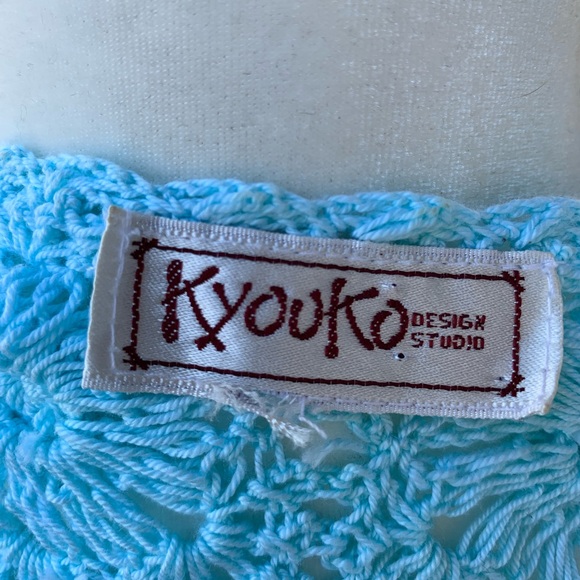 Vintage Kyouko Design Studio Open Knit 3/4 Sleeve Sweater Baby Blue - Picture 2 of 7